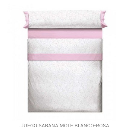 Juego sábana Mole blanco-rosa en Colchonería Mediavilla Avilés